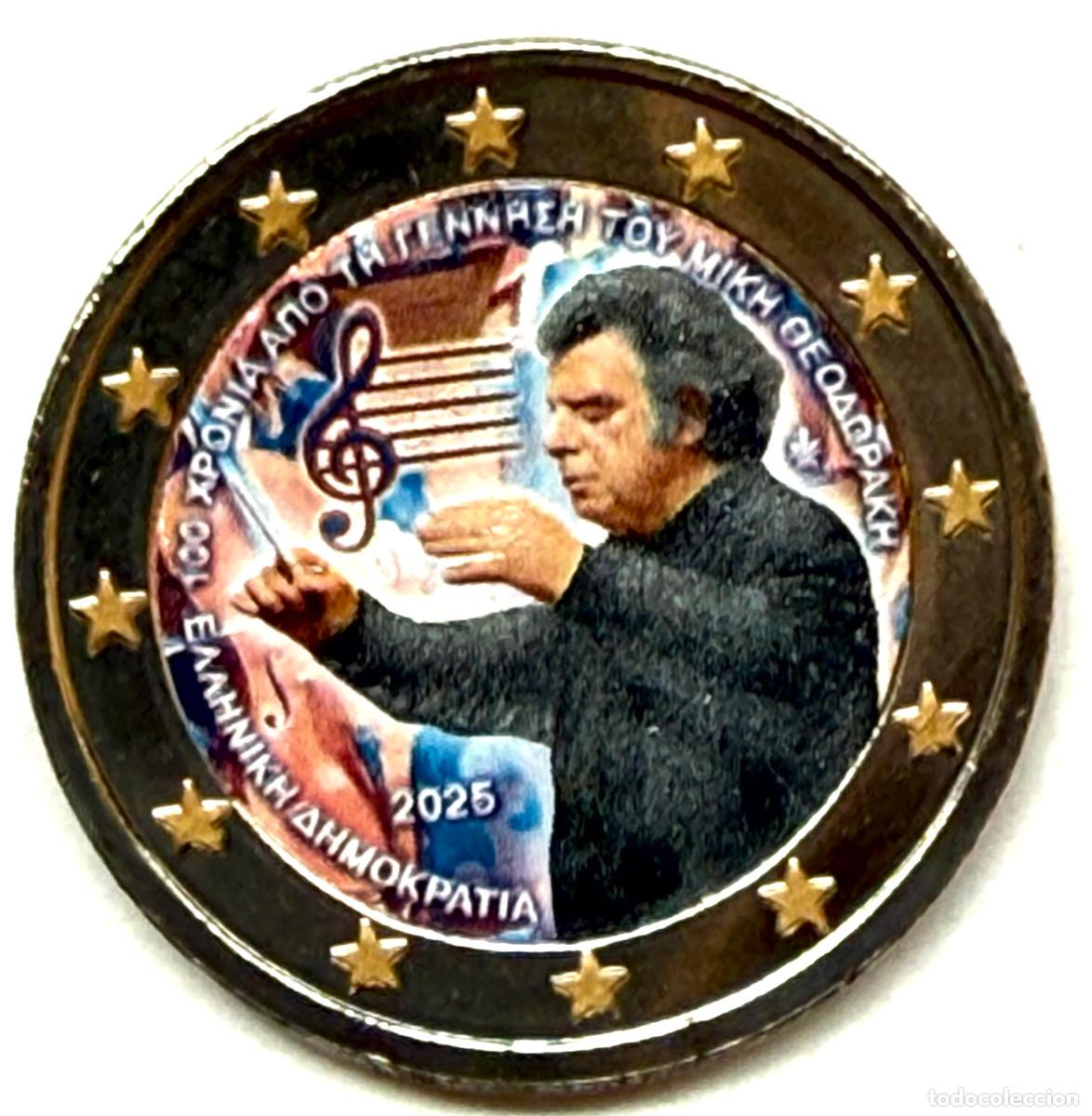 Monedas antiguas de Europa: GRECIA 2 euros 2025 - Centenario del nacimiento de Mikis Theodorakis MULTICOLOR