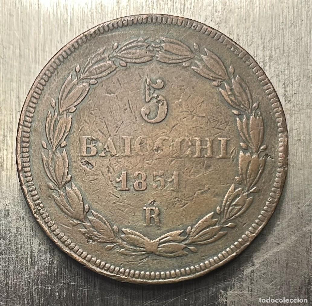 Monedas antiguas de Europa: 5 BAIOCCHI 1851 LOS ESTADOS PONTIFICIOS. CECA R