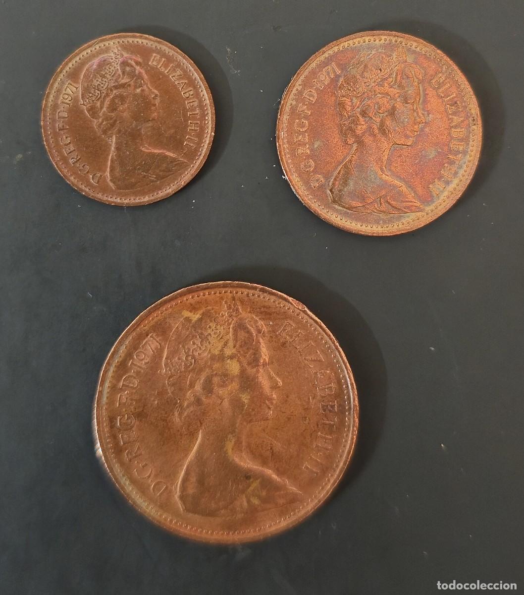 Monnaies anciennes de Europe: 3 monedas Reino Unido. Elizabeth II 1971 1/2 - 1 - 2 NEW PENCE