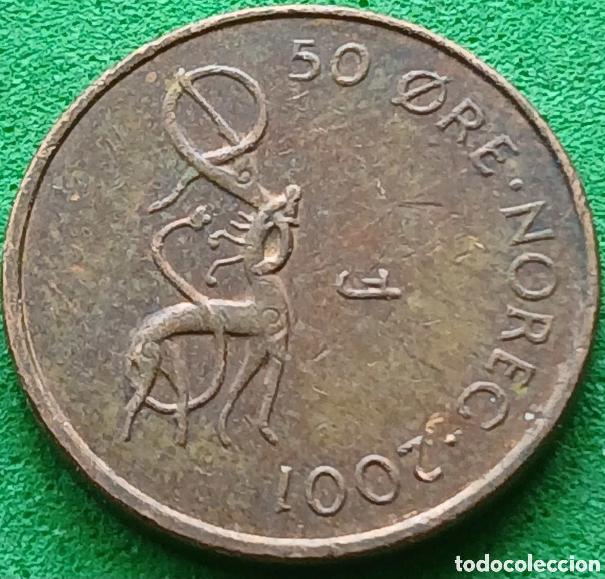 Monedas antiguas de Europa: Noruega 50 ore 2001 km#460 sin marca &rdquo;estrella&rdquo;