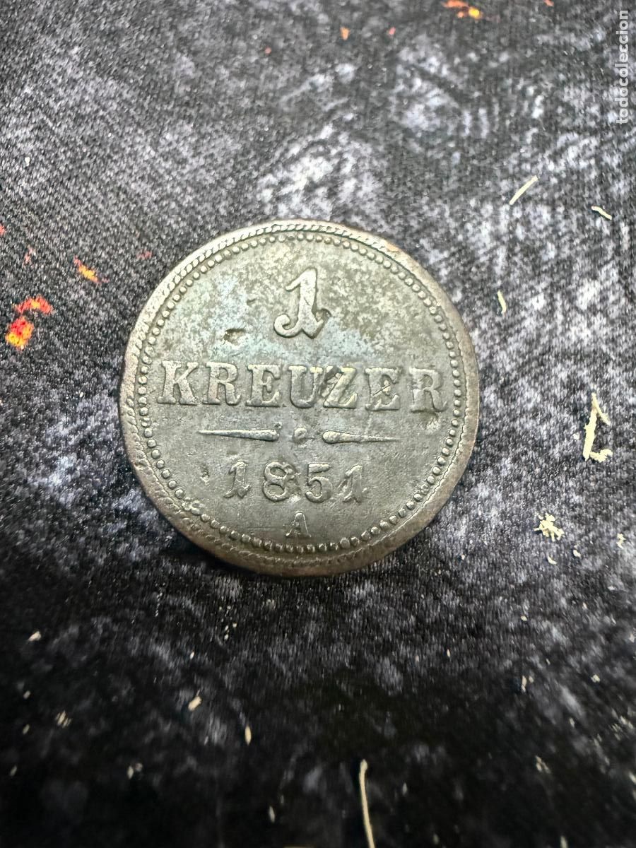 Monedas antiguas de Europa: Imperio Austriaco &ndash; 1 Kreuzer (1851, ceca A = Viena) Emperador: Francisco Jos&eacute; I (Franz Joseph I)
