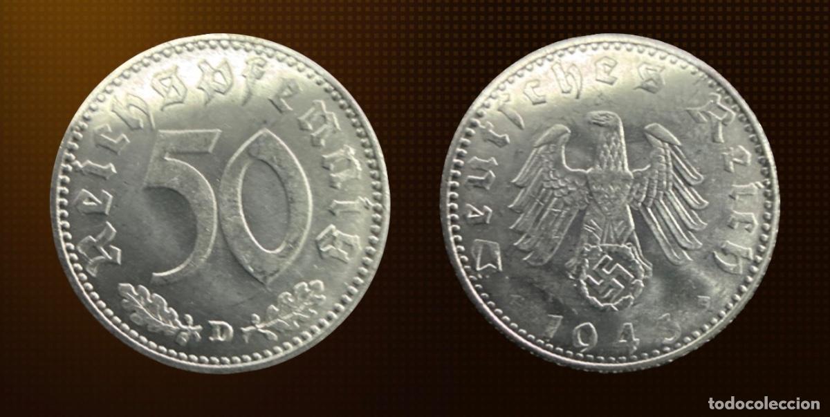Monedas antiguas de Europa: Moneda alemana de 50 Reichspfennig, a&ntilde;o 1943, sin circular