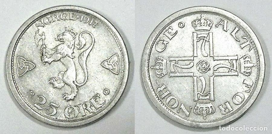 Monnaies anciennes de Europe: NORUEGA - 25 ORE - 1917. - CUPRO/NIQUEL - E.B.C.