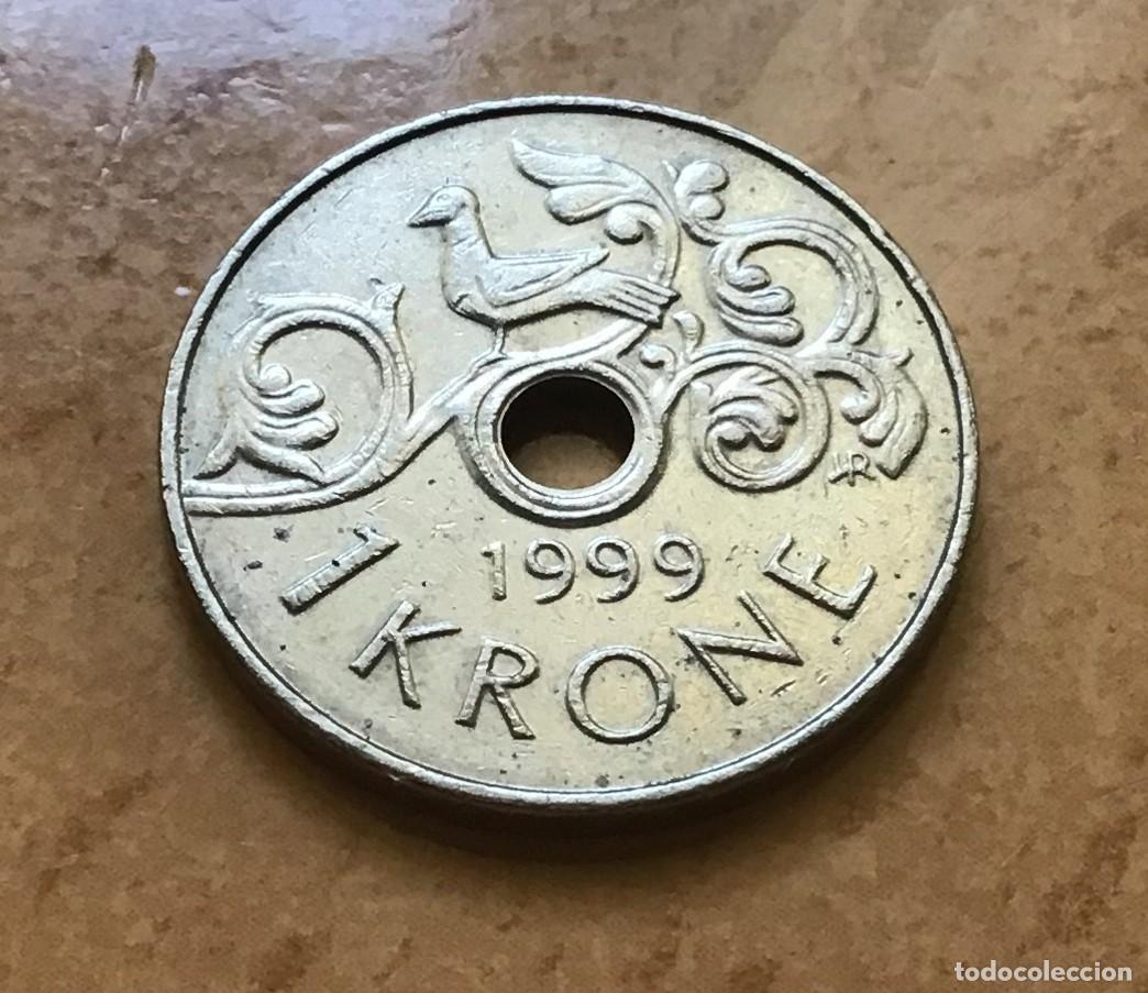 Monedas antiguas de Europa: 1 corona de Noruega. A&ntilde;o 1999