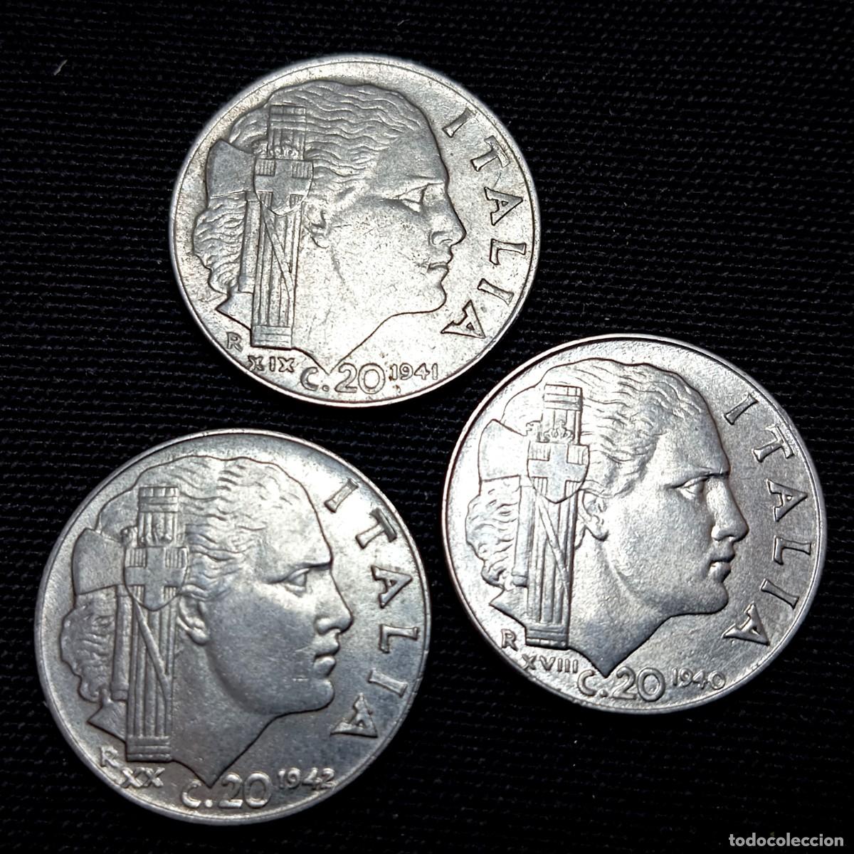 Monedas antiguas de Europa: ⚜️ BBE3 7. Italia. 20 centesimi 1940, 1941, 1942. Magn&eacute;ticas