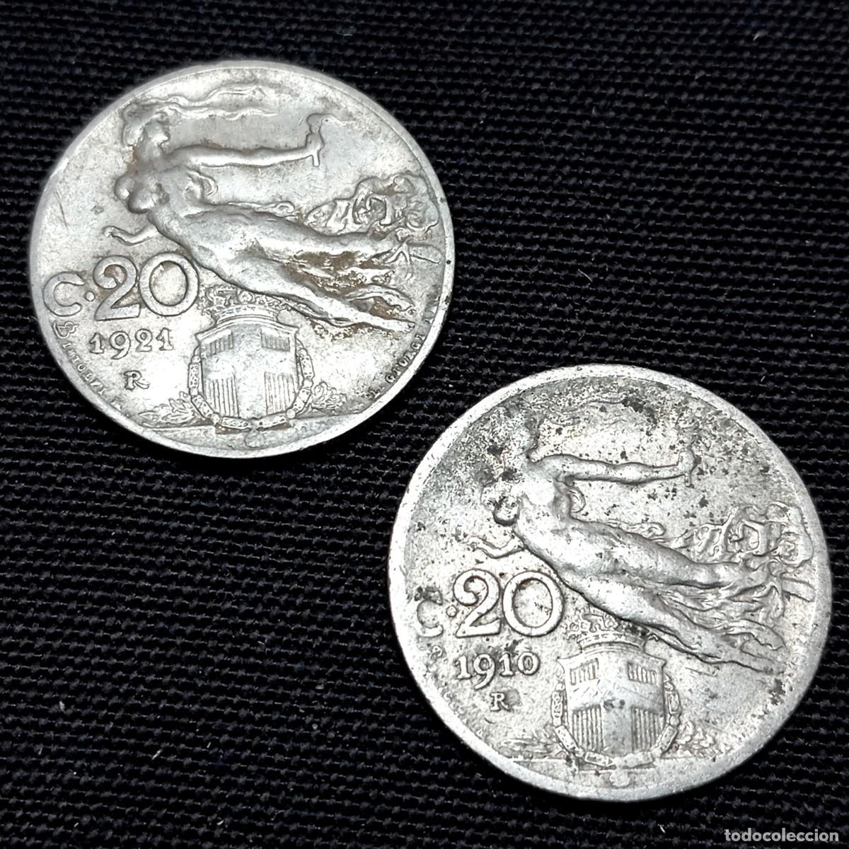 Monedas antiguas de Europa: ⚜️ BBE3 8. Italia. 20 centesimi 1910 + 1921