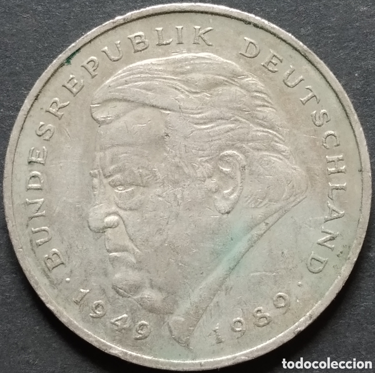 Old Coins of Europe: MONEDA - ALEMANIA CONMEMORATIVA 2 MARCOS 1991 (CECA F) - 40 ANV. DE LA REP. FEDERAL, FRANZ J STRAUSS
