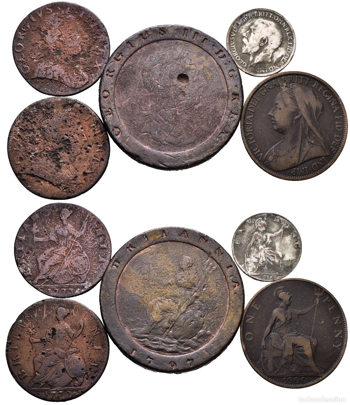 Monedas antiguas de Europa: *** LOTE X 5 MONEDAS DE GRAN BRETA&Ntilde;A, 1770 A 1916. DIFERENTES VALORES ***