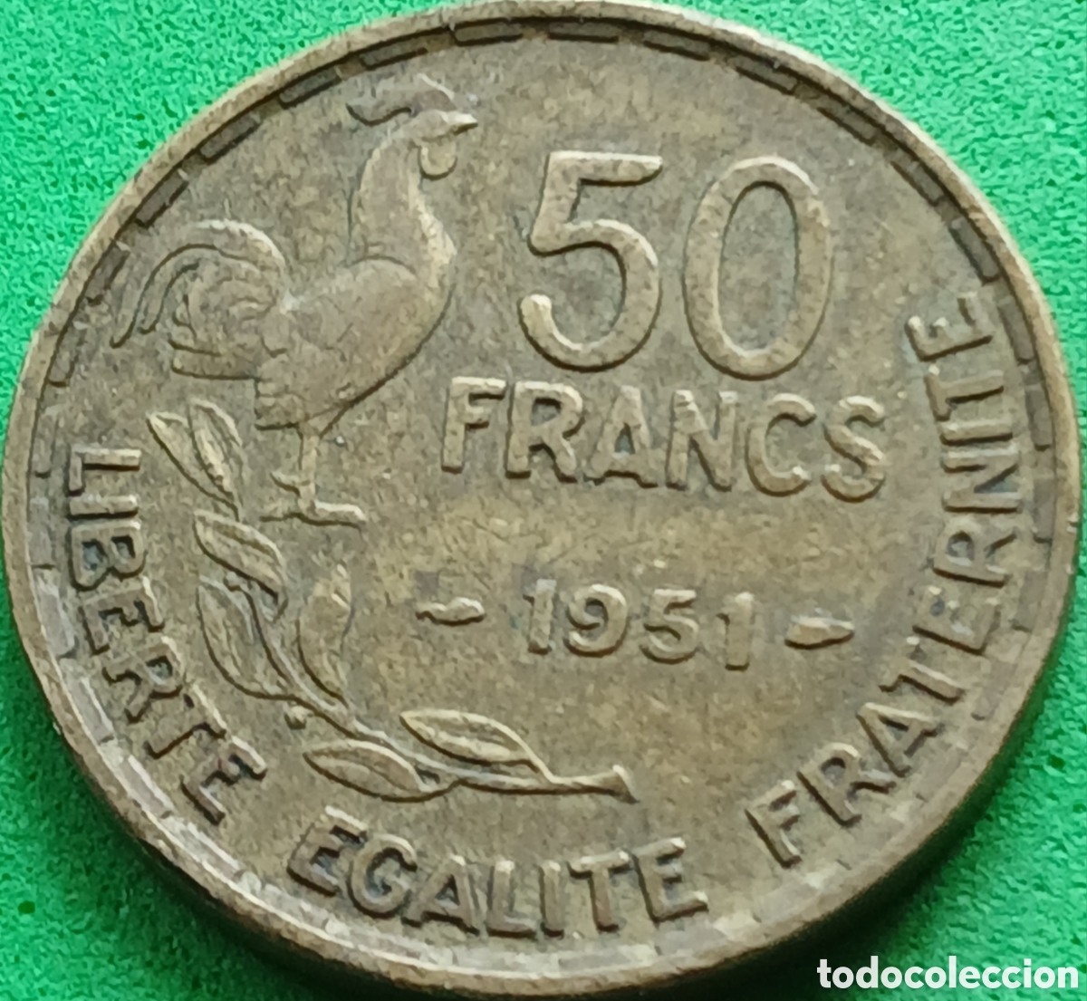 Monedas antiguas de Europa: Francia 50 francos 1951 km#918 sin marca de ceca