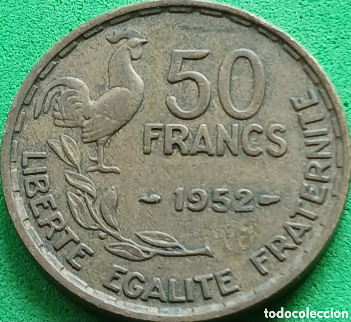 Monedas antiguas de Europa: Francia 50 francos 1952 km#918 sin marca de ceca