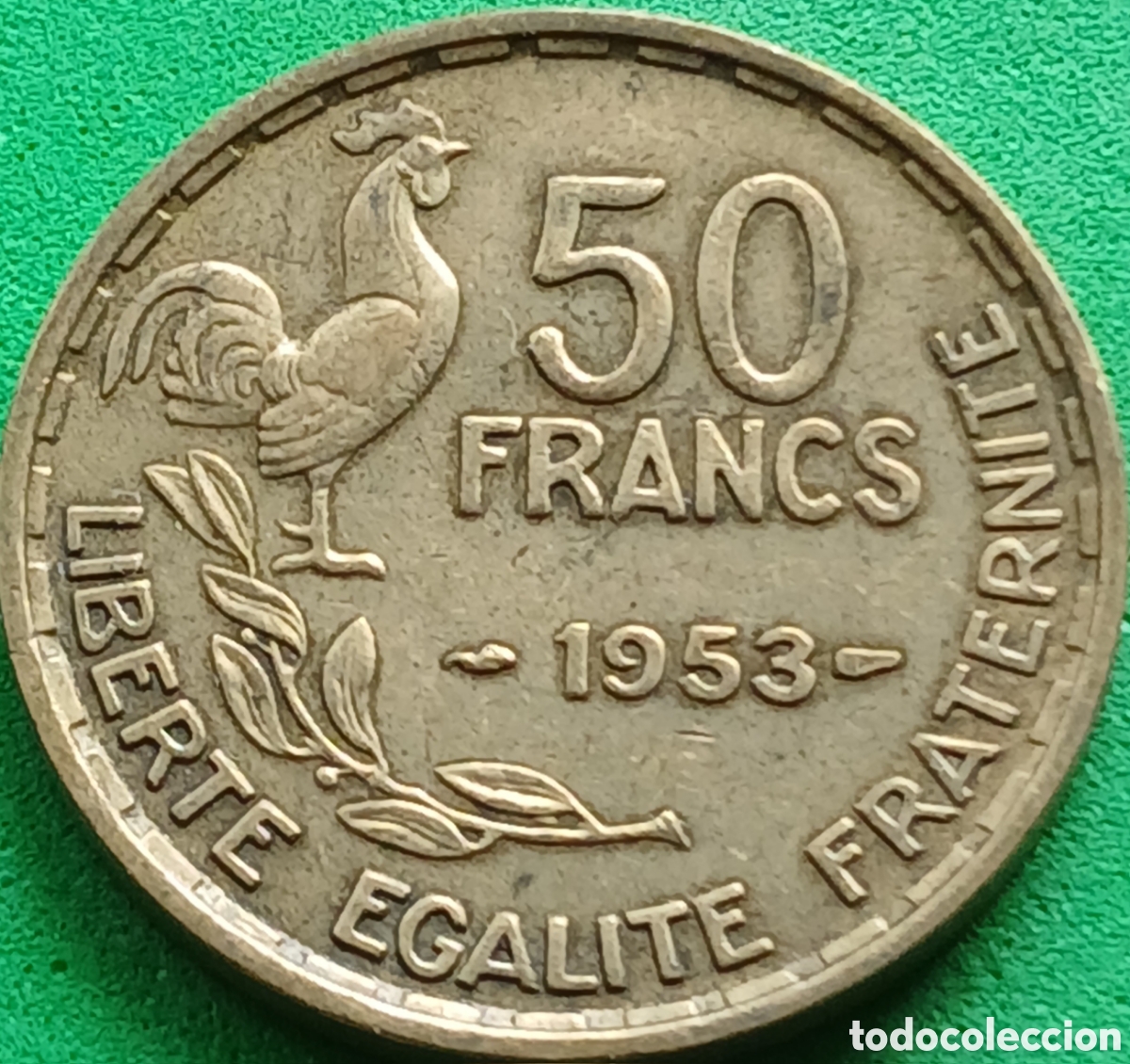 Monedas antiguas de Europa: Francia 50 francos 1953 km#918 sin marca de ceca