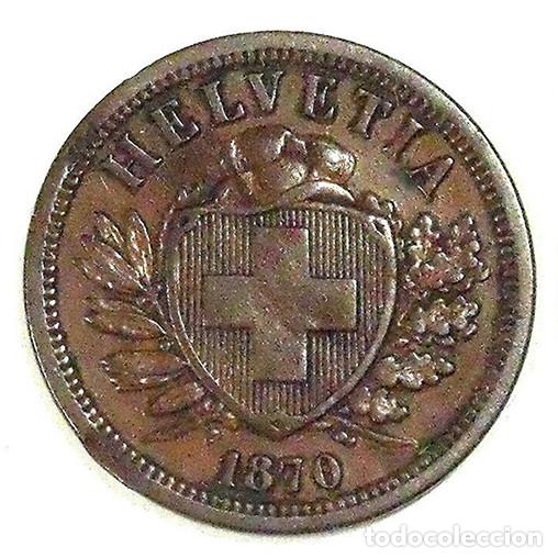 Alte M&uuml;nzen aus Europa: SUIZA - 2 RAPPEN - 1870B - COBRE - V.FINE - FECHA ESCASA