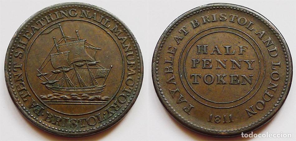 Moedas antigas da Europa: GRAN BRETA&Ntilde;A - 1/2 PENNY - 1811 - BRISTOL - COBRE - ESCASO