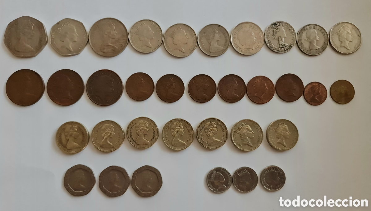 Monedas antiguas de Europa: Colecci&oacute;n de monedas brit&aacute;nicas antiguas y vintage &bull; Diferentes dise&ntilde;os y &eacute;pocas