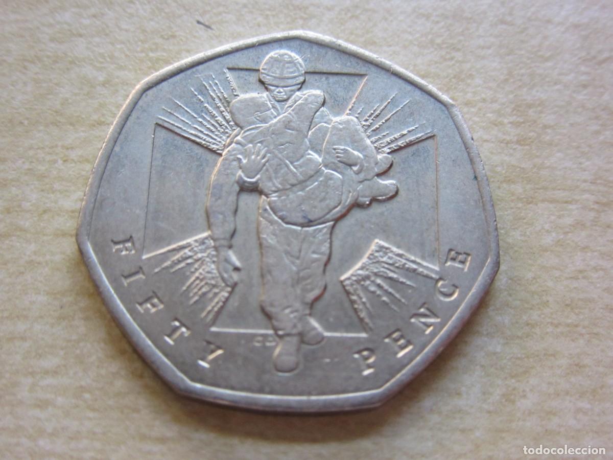 Monete antiche di Europa: Moneda de 50 Peniques de Reino Unido conmemorativa de Actos heroicos fechada 2006