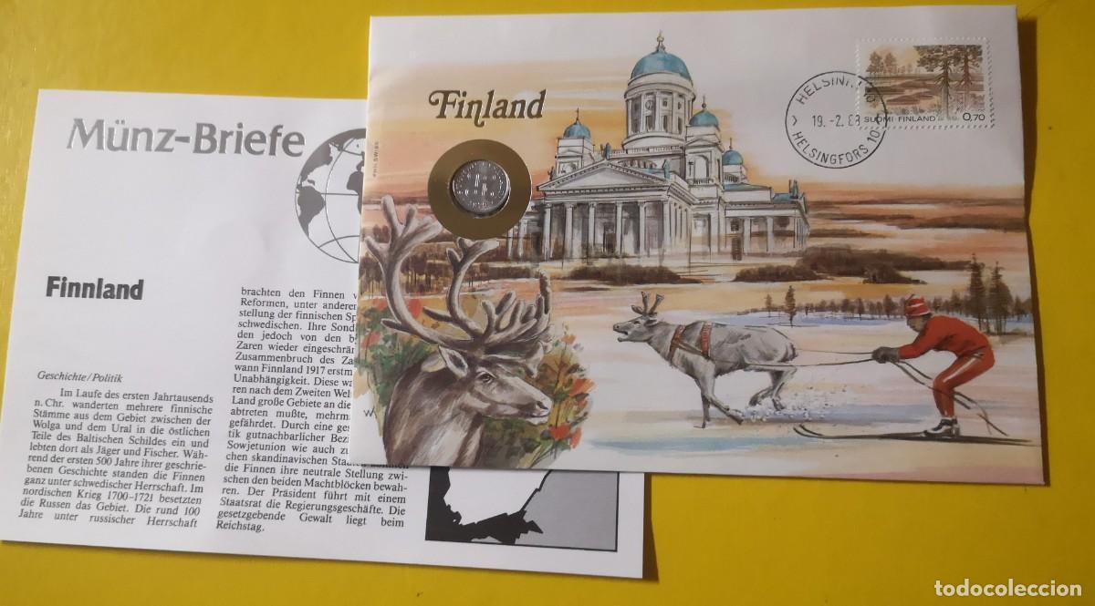 Alte M&uuml;nzen aus Europa: MONEDA DE FINLANDIA SOBRE FINLANDIA FDC CON MONEDA 1 PENNI