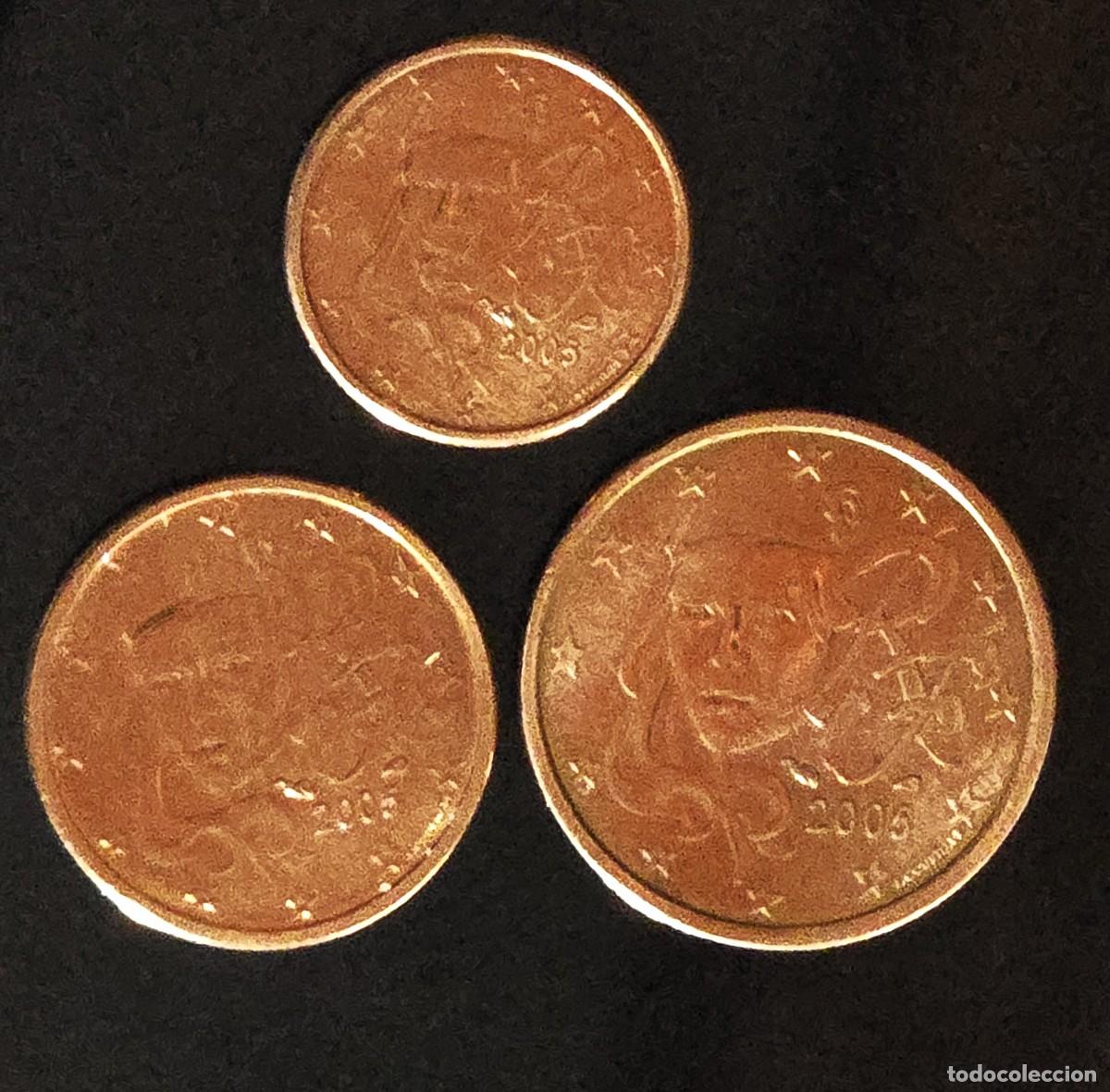 Monete antiche di Europa: 3 Monedas Francia 2005 - 1 , 2 y 5 centimos de Euro
