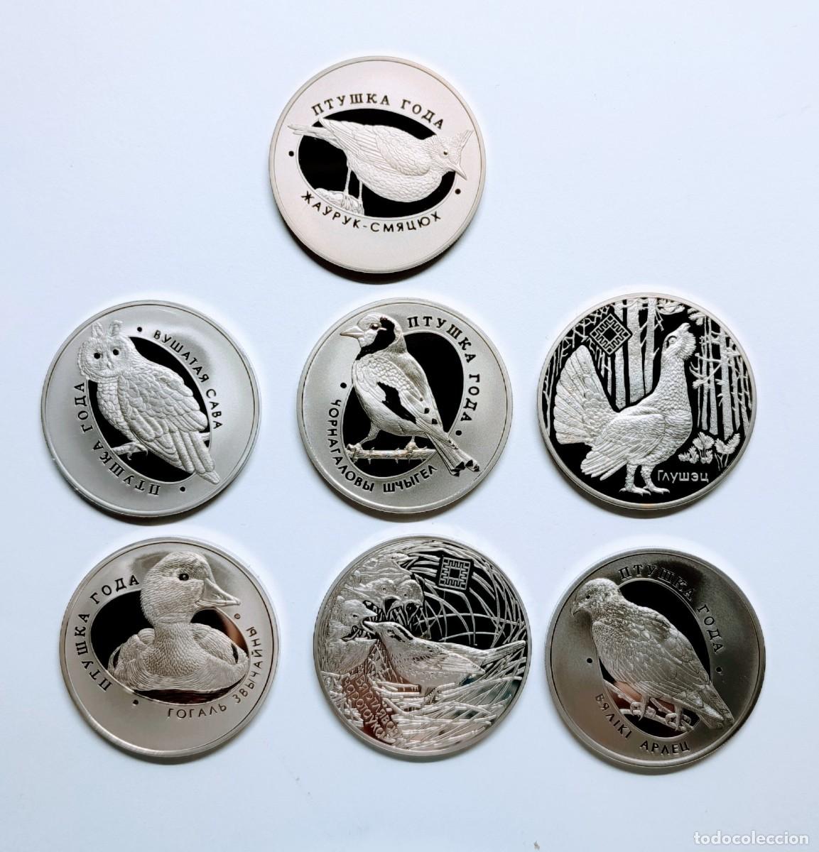 Monedas antiguas de Europa: BIELORRUSIA 7 MONEDAS DE 1 RUBLO 2015 A 2019. AVES Y P&Aacute;JAROS. COBRE-N&Iacute;QUEL PROOF. RARAS
