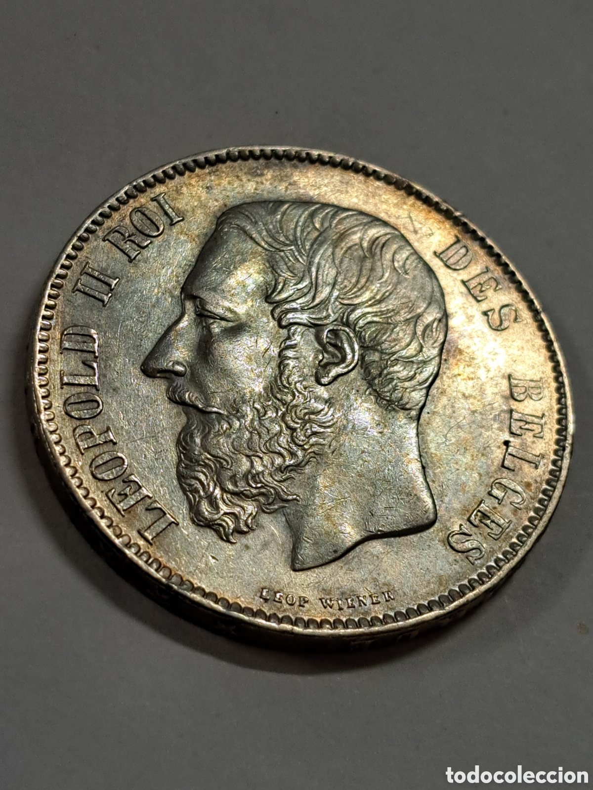 Monedas antiguas de Europa: 5 francos de B&eacute;lgica en plata sin circulaci&oacute;n y con brillo original leopold II a&ntilde;o 1871