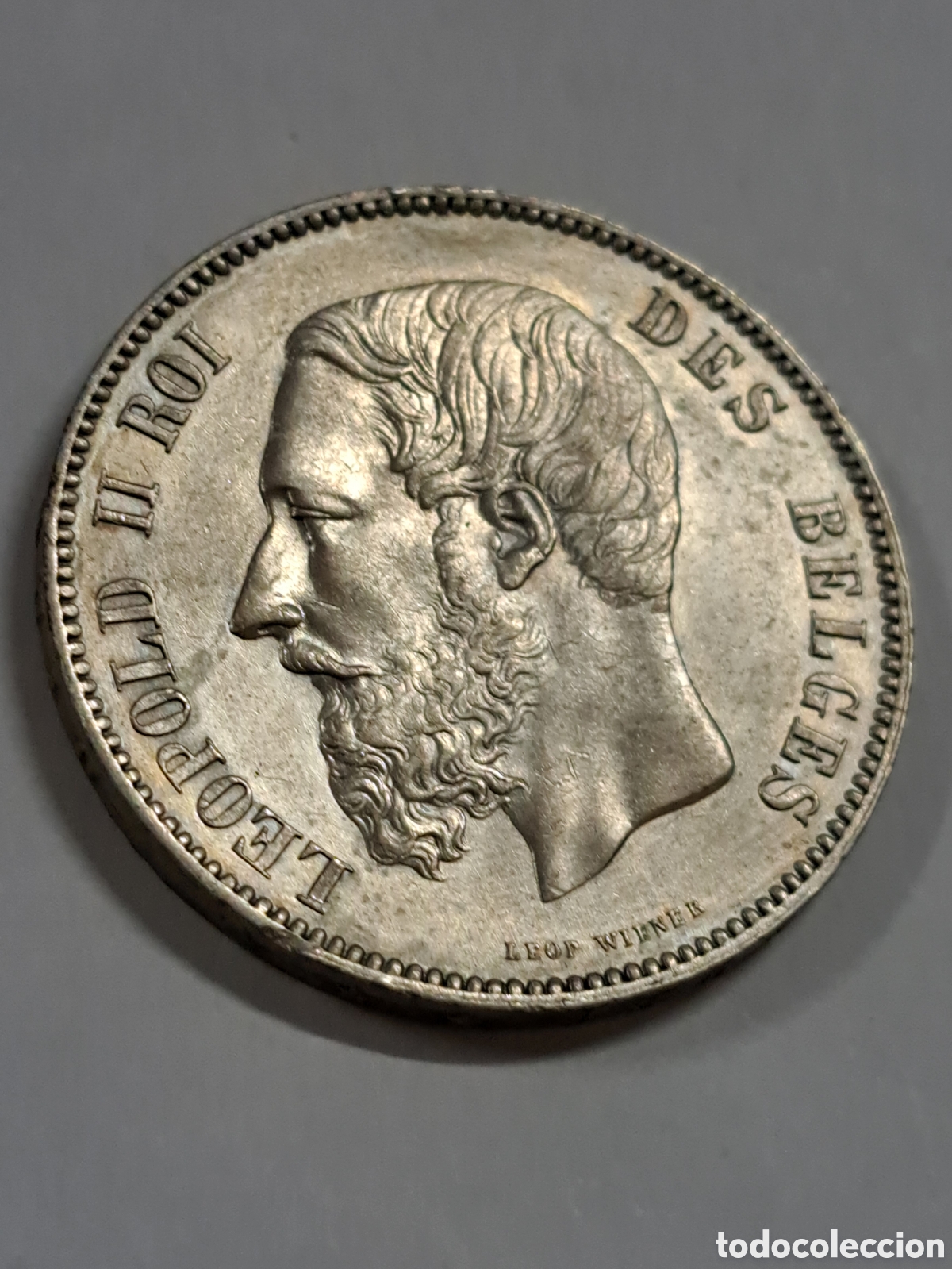 Monedas antiguas de Europa: 5 francos de B&eacute;lgica en plata sin circulaci&oacute;n y con brillo original leopold II a&ntilde;o 1875