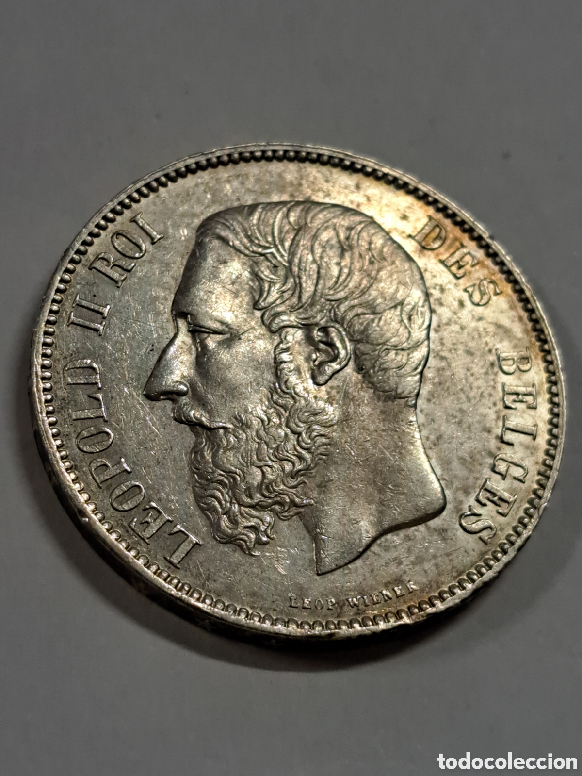 Monedas antiguas de Europa: 5 francos de B&eacute;lgica en plata sin circulaci&oacute;n y con brillo original leopold II a&ntilde;o 1873