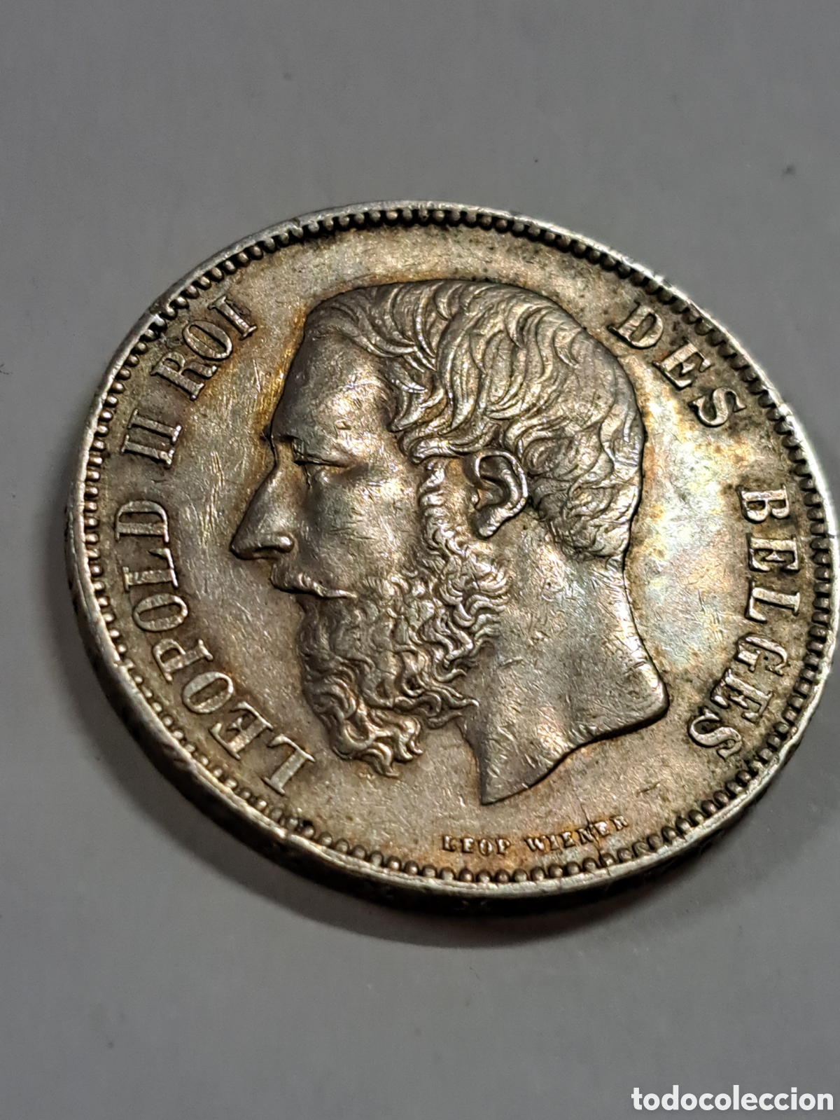 Monedas antiguas de Europa: 5 francos de B&eacute;lgica en plata apenas circulada y con brillo original leopold II a&ntilde;o 1870