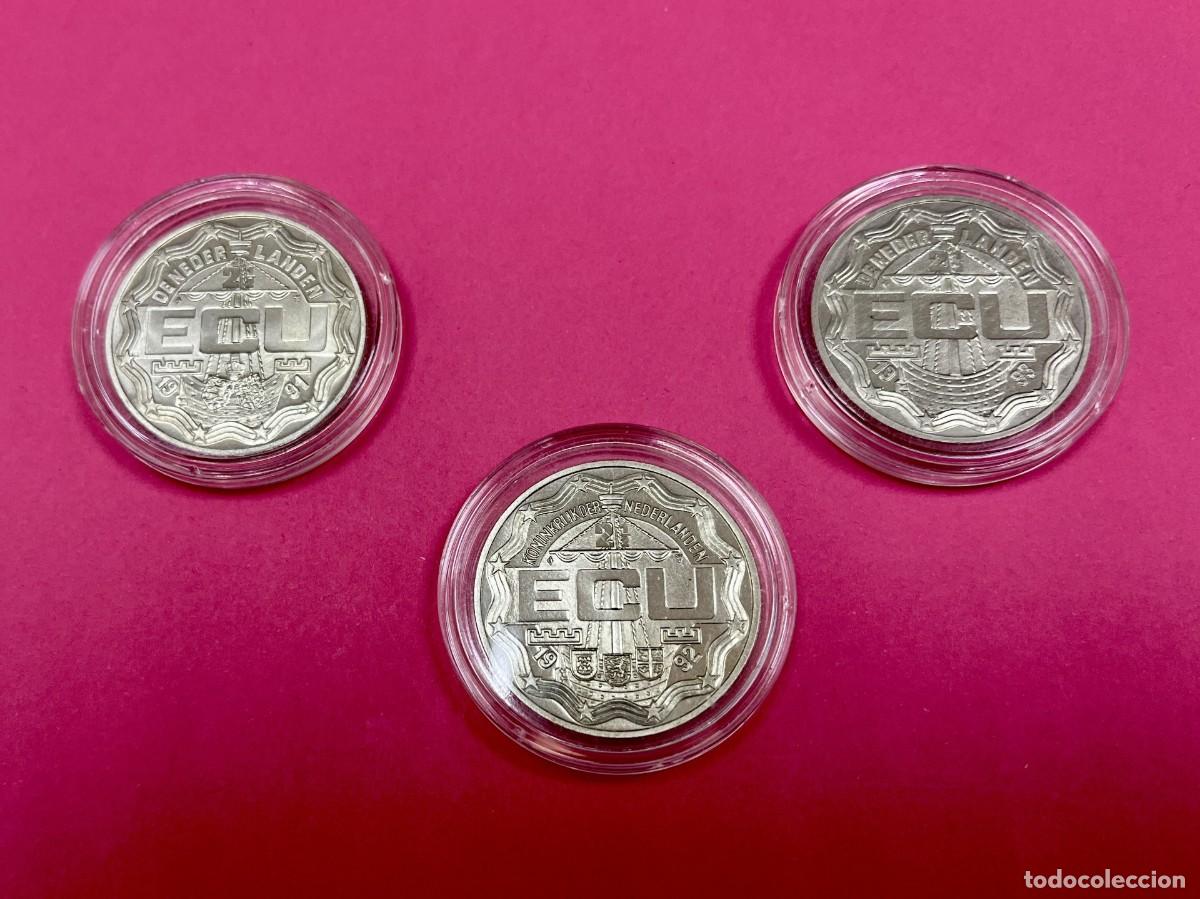 Monedas antiguas de Europa: 3 Monedas de 25 ECU Paises Bajos.