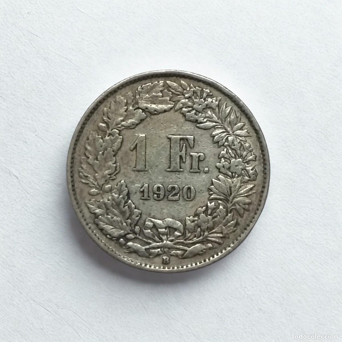 Monedas antiguas de Europa: Moneda 1 Franco Suizo 1920 B Plata 1Fr Circulado
