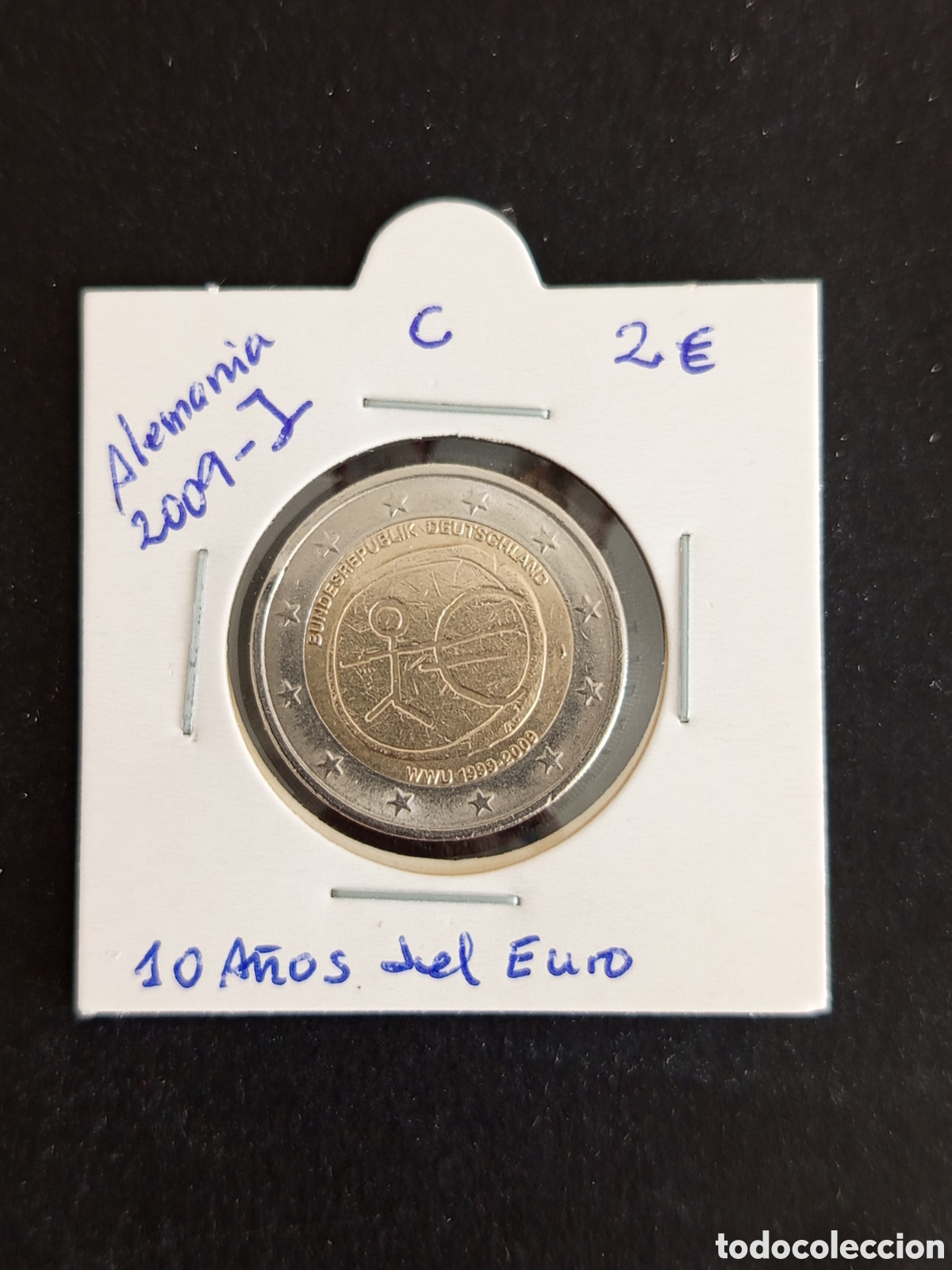 Monedas antiguas de Europa: Alemania, 2009. 2 &euro; conmemorativo circulado. X a&ntilde;os del &euro;. Ceca Hamburgo(J). Pedido m&iacute;nimo 3 &euro;.