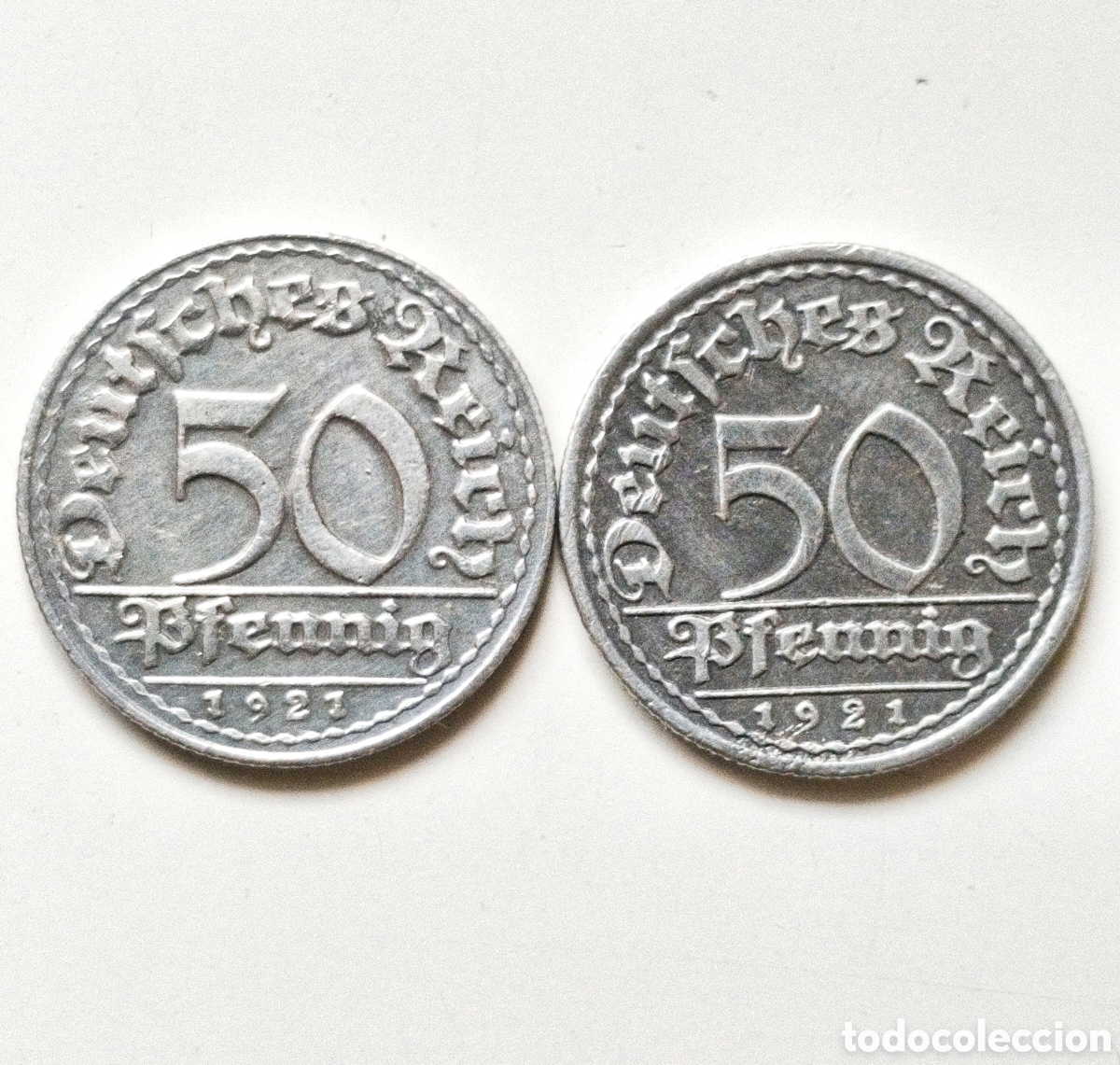 Monedas antiguas de Europa: Alemania, 2 monedas de 50 pfennig de 1921 D y F