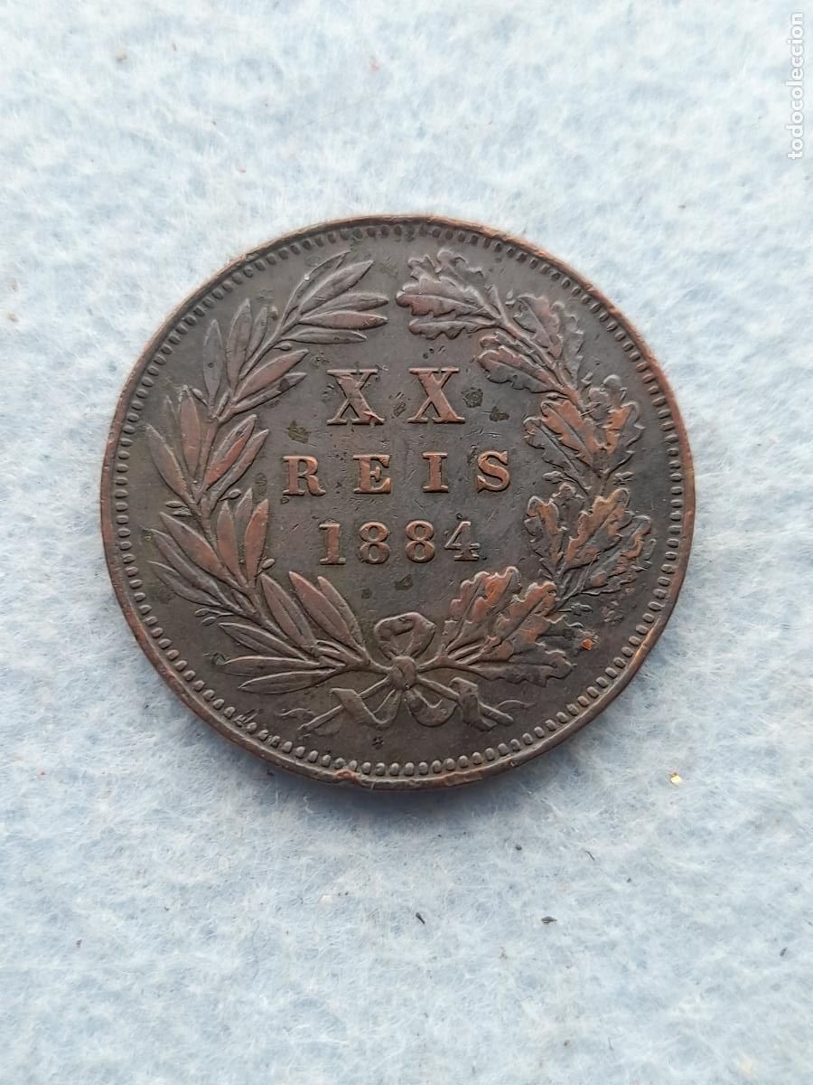 Alte M&uuml;nzen aus Europa: Portugal. 20 Reis. A&ntilde;o 1884.