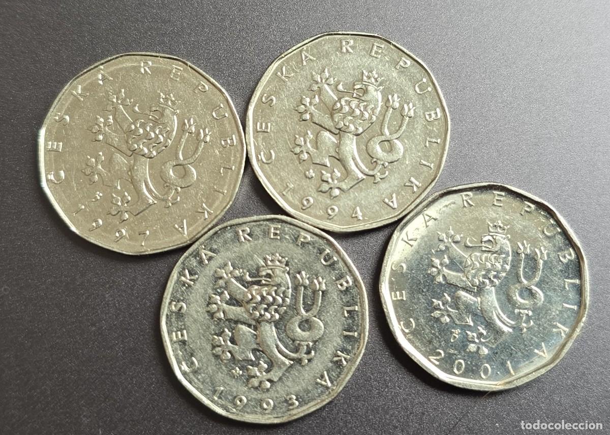 Monete antiche di Europa: 4 MONEDAS DE LA REPUBLICA CHECA 1993 / 94 / 97 / 2001 - 2 CORONAS -