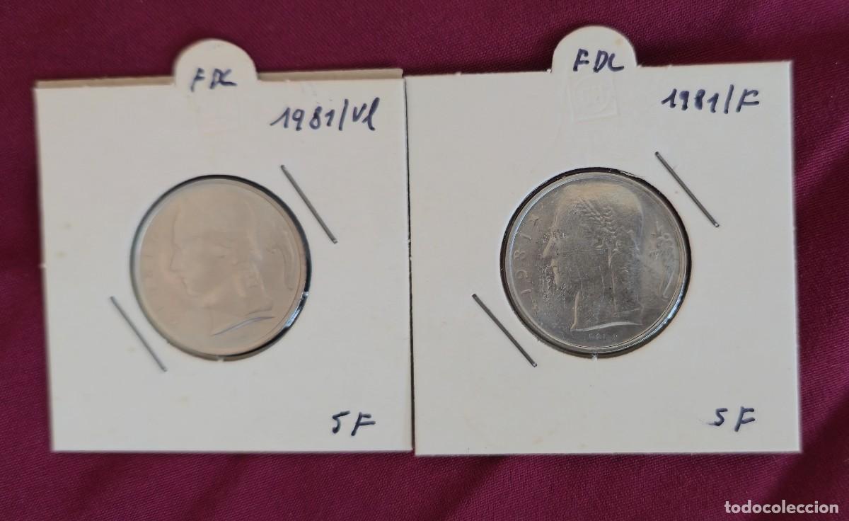 Monete antiche di Europa: 2 MONEDAS DE BELGICA 1981 - 5 FRANCO - BELGIQUE y BELGIE - MONEDAS ENCARTONADAS