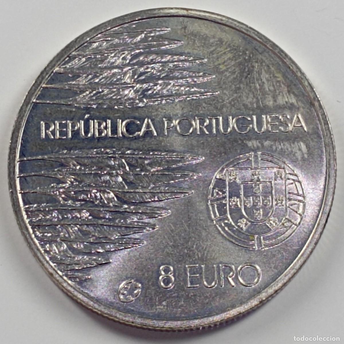 Monete antiche di Europa: Moneda de Portugal 8 euros del 2005 (Fin Segunda Guerra Mundial-Hitler) de plata
