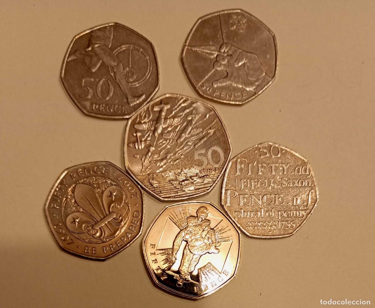 Monete antiche di Europa: Gran Breta&ntilde;a. Lote de 6 monedas de 50 pence commemorativas. Buen estado
