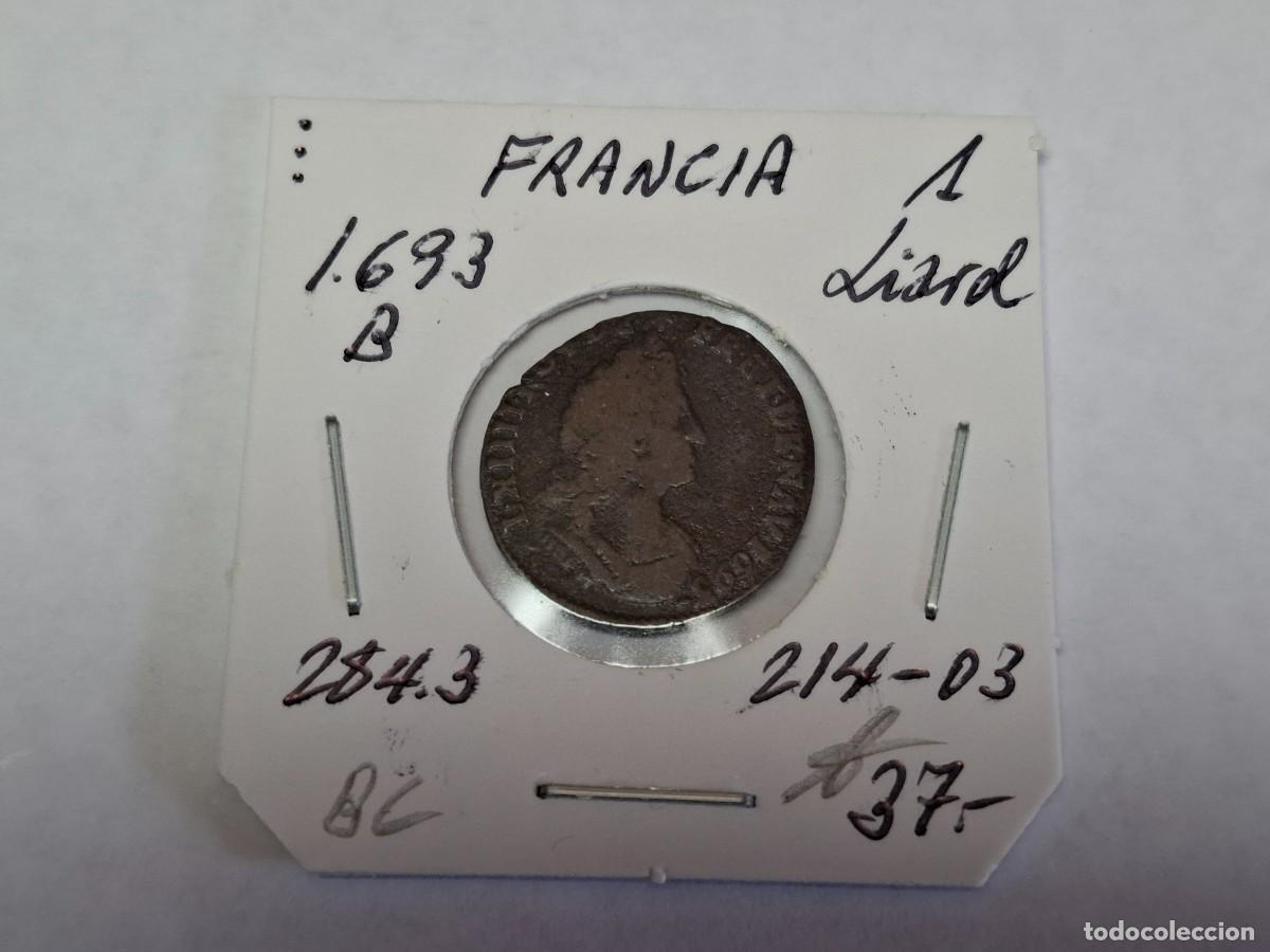 Monedas antiguas de Europa: 1 LIARD de 1693 B KM 284.3 FRANCIA en BC
