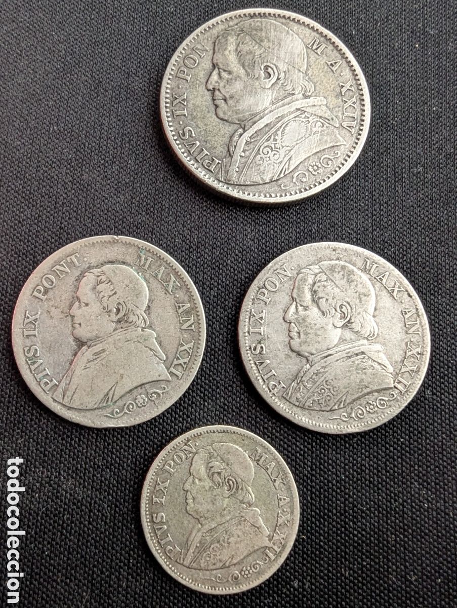 Monedas antiguas de Europa: Estados Pontificios 10 soldi,1 y 2 liras plata