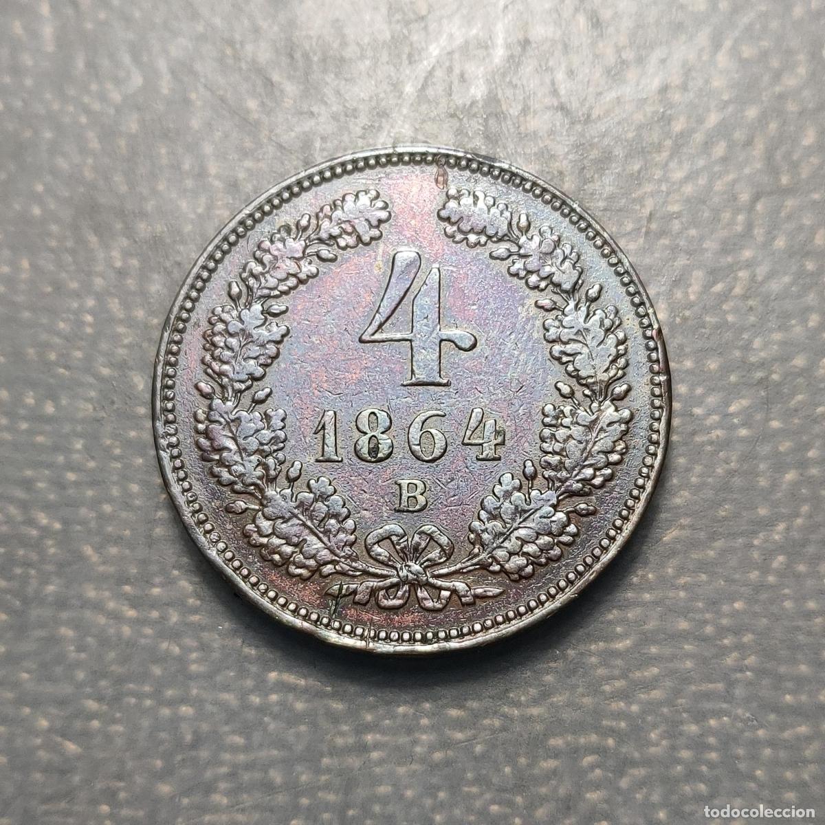 Monedas antiguas de Europa: AUSTRIA 4 KREUZER 1864 B MBC-/MBC