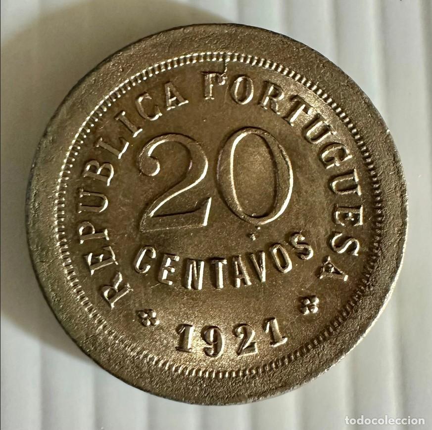 Monedas antiguas de Europa: 20 Centavos 1921 &ndash; Portugal (Open &lsquo;P&rsquo; variant) Copper-nickel KM# 569 A-UNC