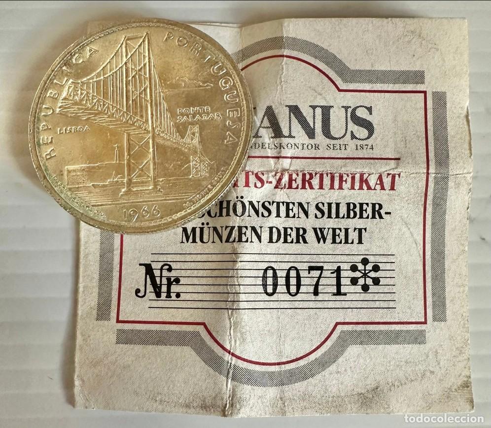 Monedas antiguas de Europa: 20 Escudos 1966 &ndash; Portugal (Salazar Bridge) Silver KM# 591 BEAUTIFUL