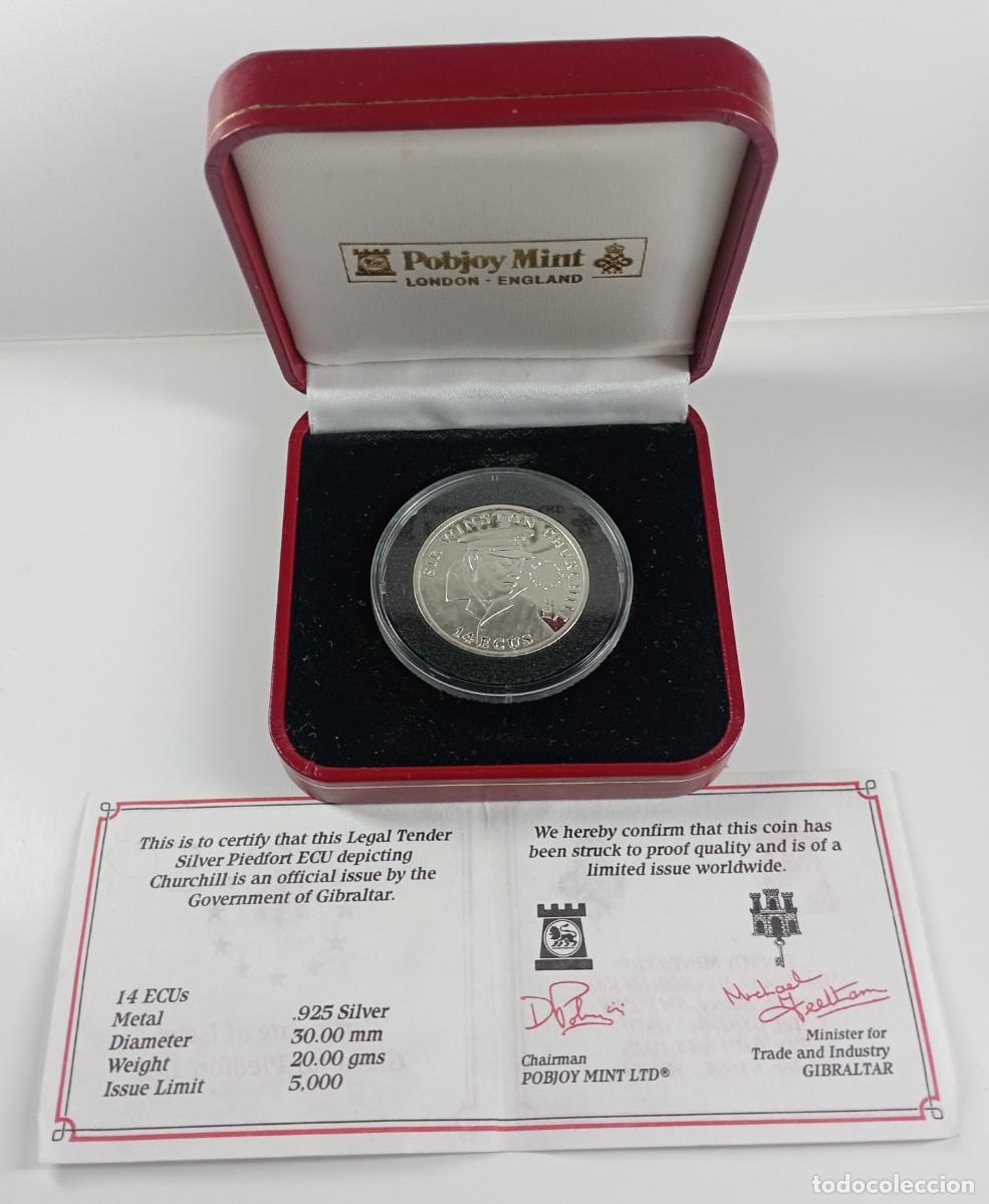 Monedas antiguas de Europa: Moneda de Gibraltar 14 Ecus 1993 Sir Winston Churchill de plata