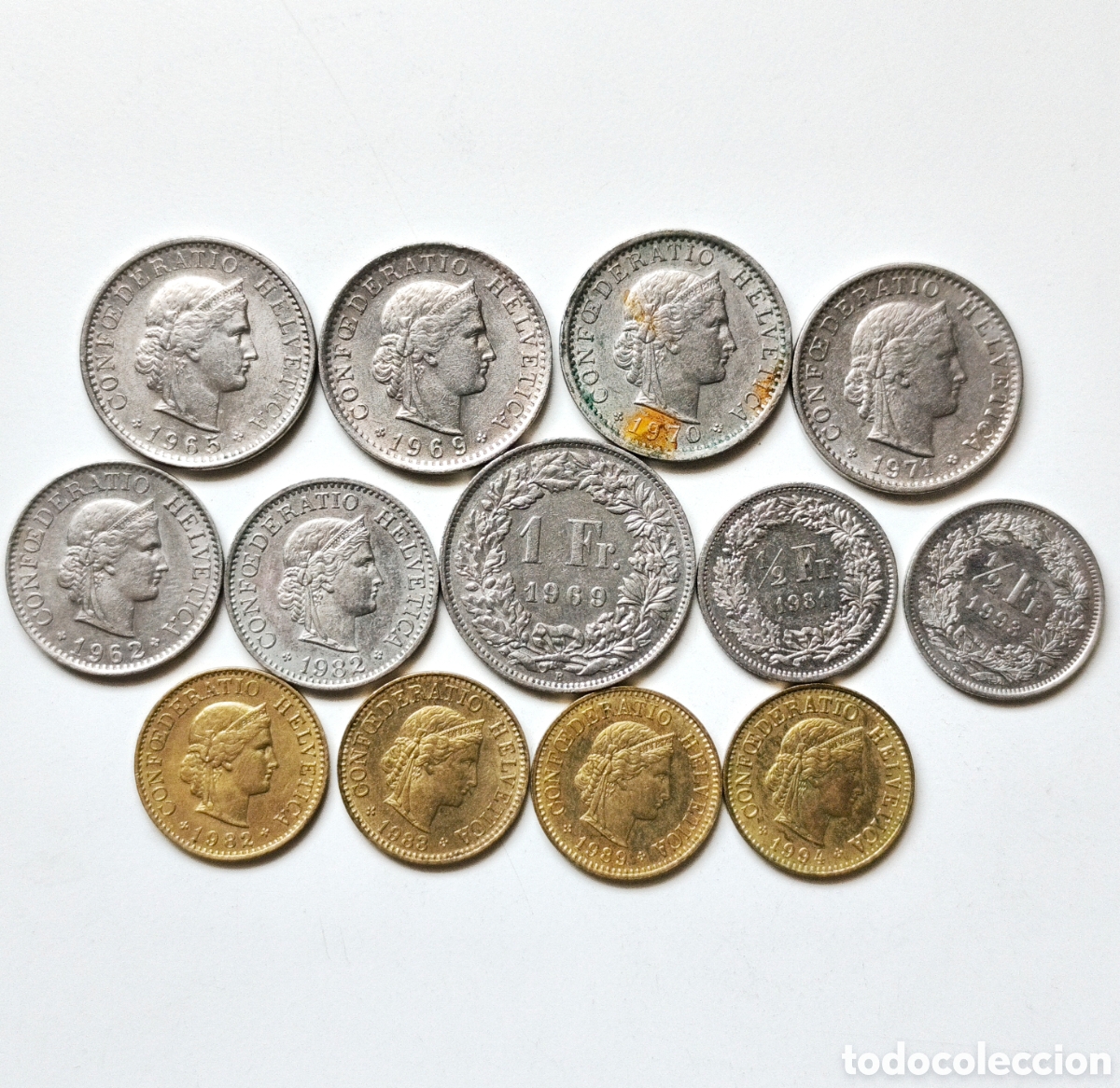 Monedas antiguas de Europa: Suiza, lote de 13 monedas suizas, 1 franc, 1/2 franc, 20,10 y 5 rappen