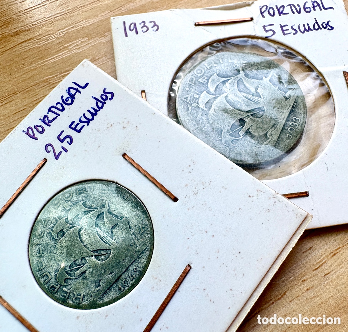 Monedas antiguas de Europa: 2 monedas plata Portugal antiguas 1933 y 1943 (5 escudos + 2,5 escudos)