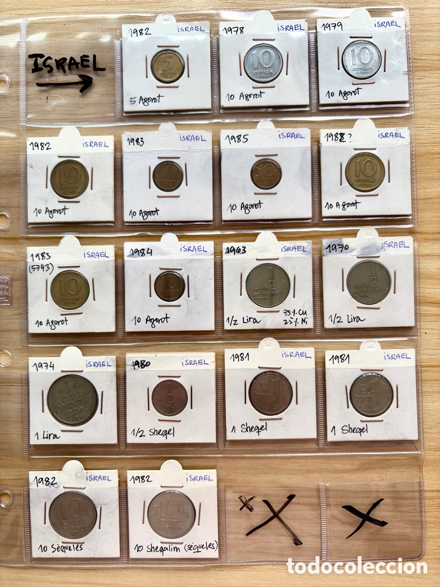 Monedas antiguas de Europa: Lote monedas antiguas Israel 1963&ndash;1985 (lira y shekel) en &aacute;lbum