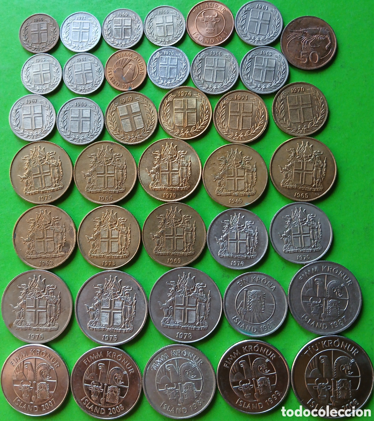 Monedas antiguas de Europa: Islandia 1946-2008. Diferentes fechas.