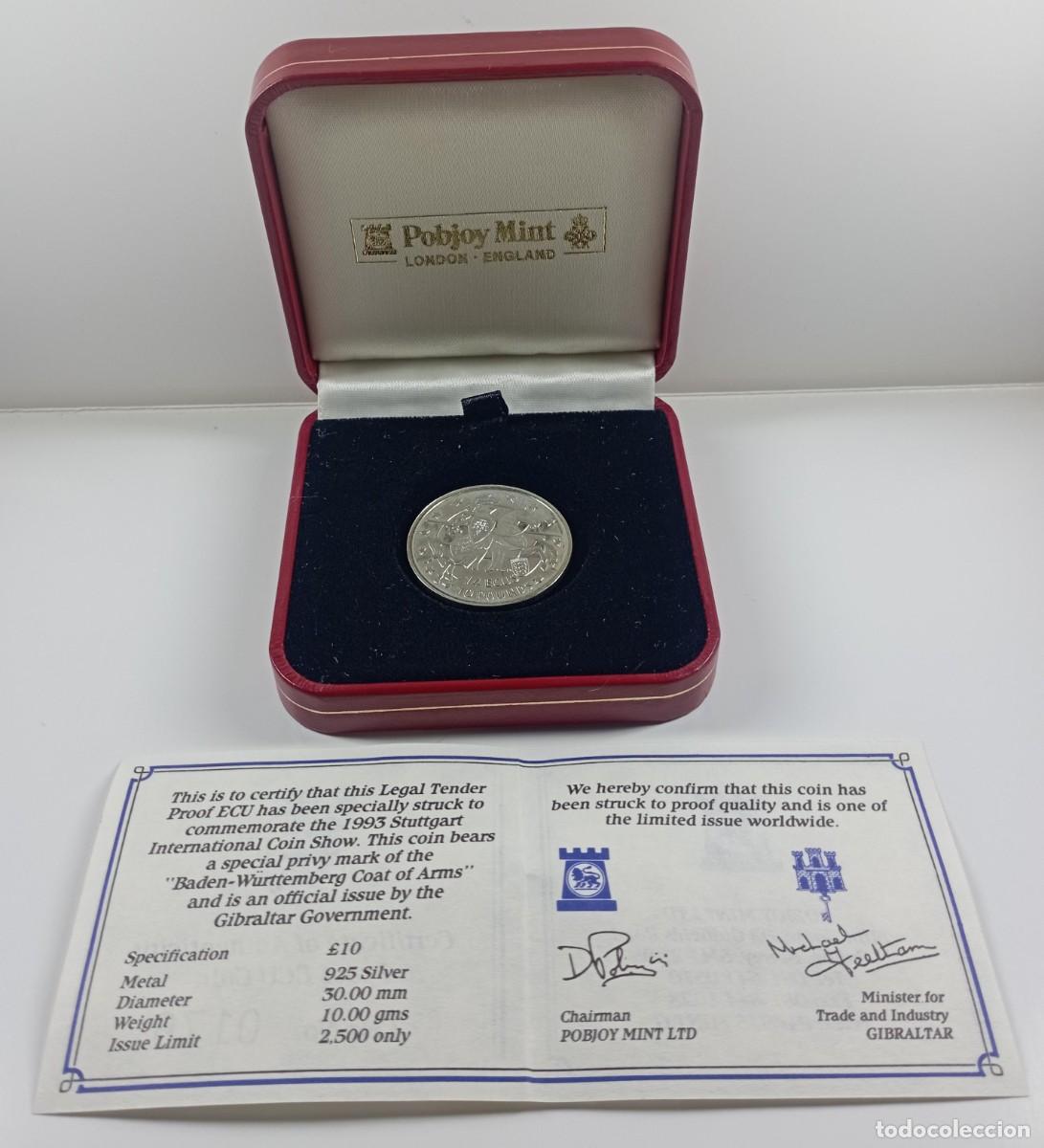 Monedas antiguas de Europa: Moneda de Gibraltar 14 Ecus 1993 Baden-W&uuml;rttemberg Coat of Arms de plata