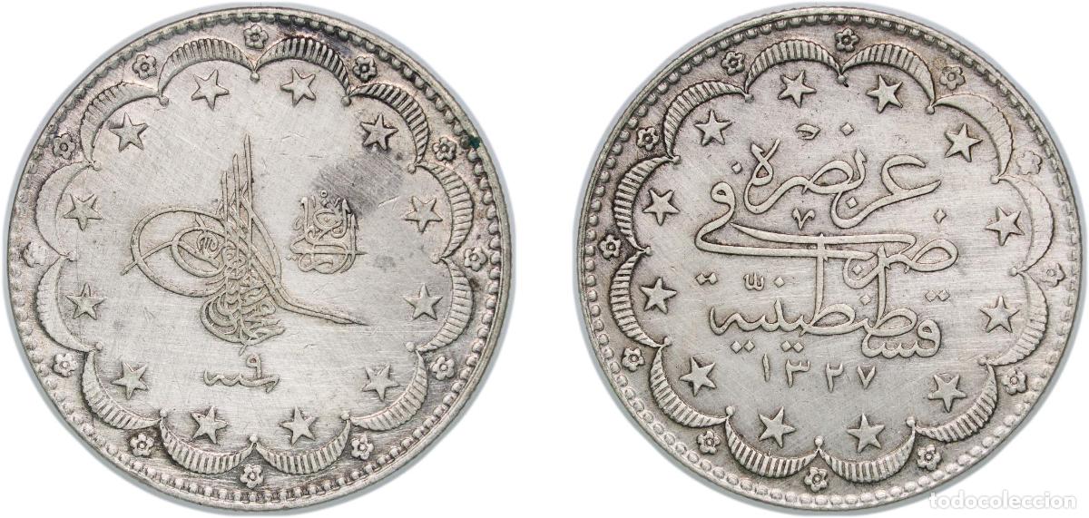Monedas antiguas de Europa: Ottoman Empire AH 1327 (1917) ٩ 20 Kurus - Mehmed V (Constantinople) Silver (.830) (5962000) 24.08g