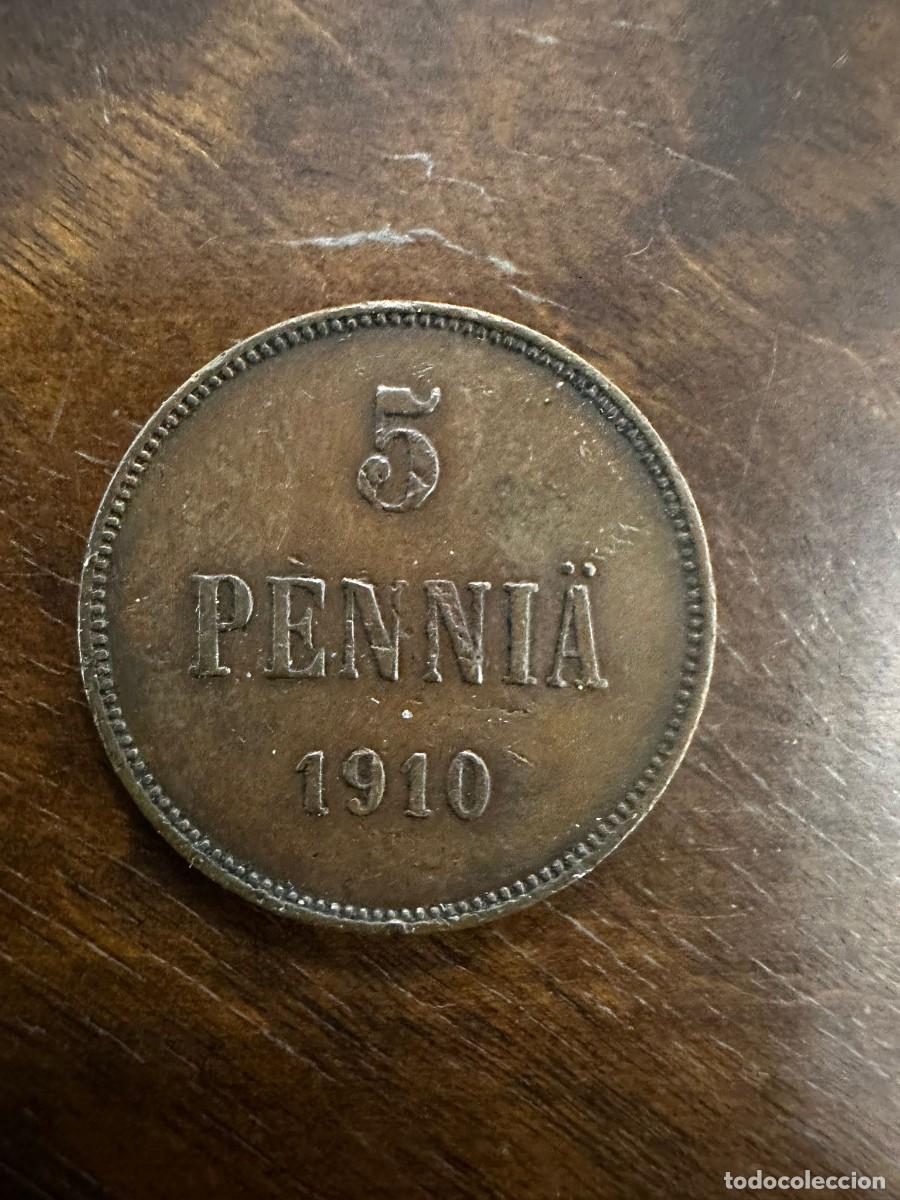 Monedas antiguas de Europa: FINLANDIA IMPERIAL - 5 PENNI&Auml; DE COBRE 1910 - MONOGRAMA ZAR NICOL&Aacute;S II - PERIODO ZARISTA