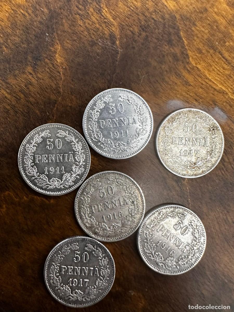 Monedas antiguas de Europa: LOTE DE 6 MONEDAS DE PLATA - 50 PENNI&Auml; (1911-1917) - FINLANDIA IMPERIAL (I GUERRA MUNDIAL)