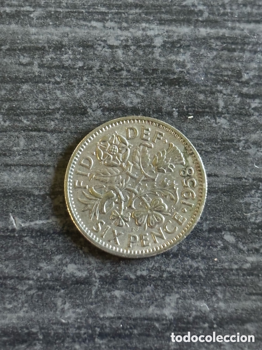 Monedas antiguas de Europa: Sixpence 1958 Reino Unido &ndash; moneda inglesa antigua